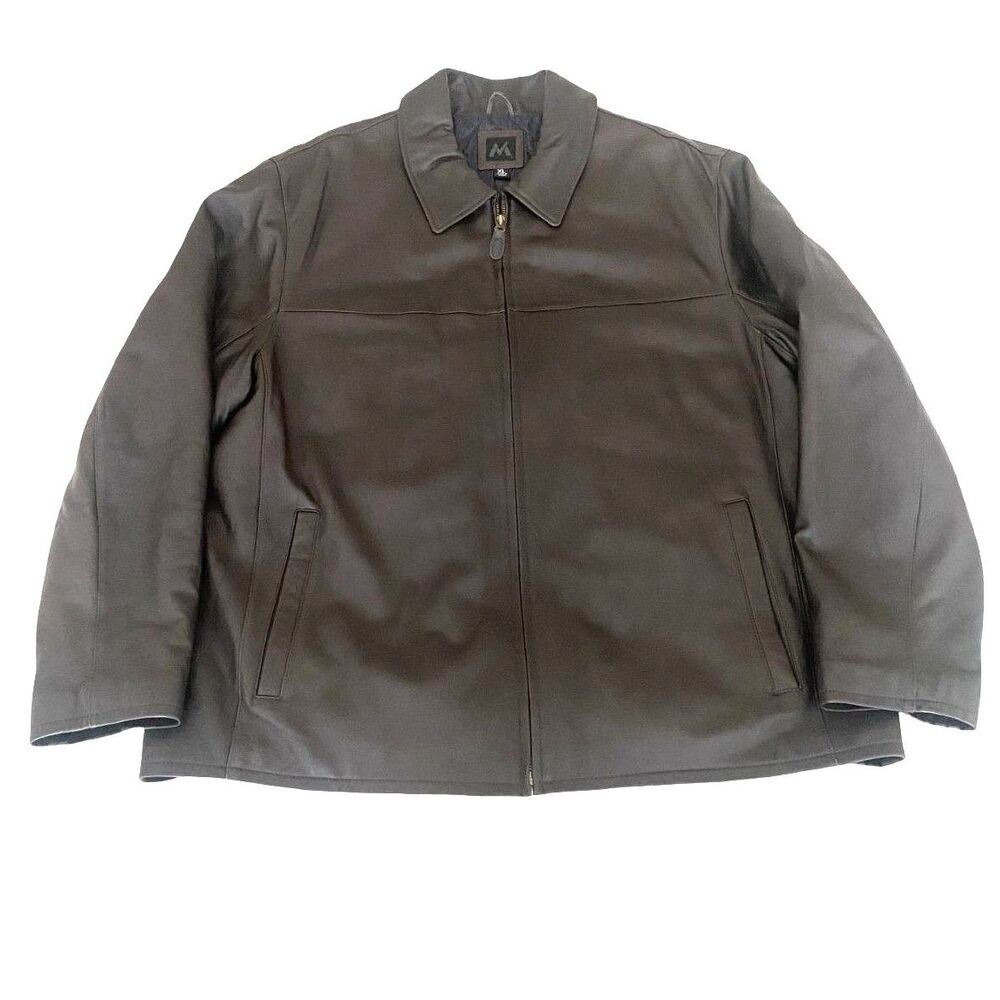VTG Member's Mark Men's XL Leather Jacket Brown Full Zip Classic Point Collar - Picture 2 of 10